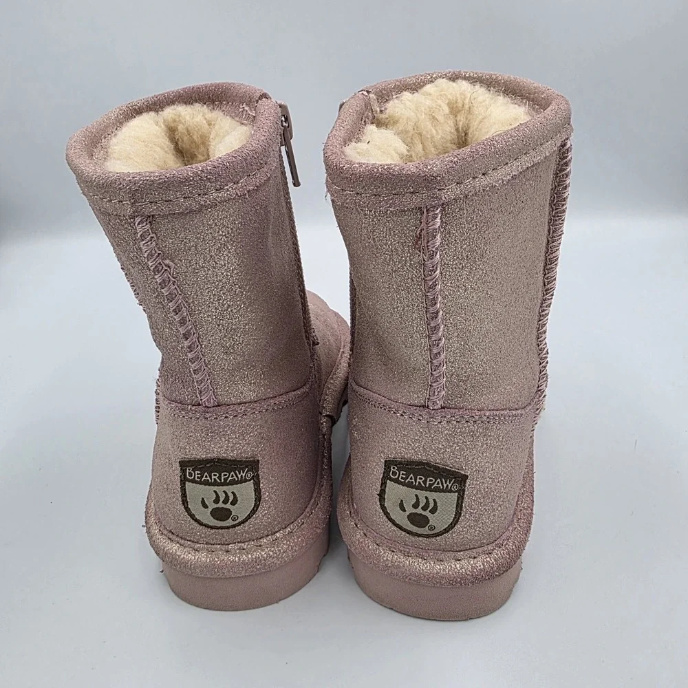 Bearpaw‎ Girls Suede Leather Glitter Pink  Boots Eliza Toddler Faux Fur Zip US 9